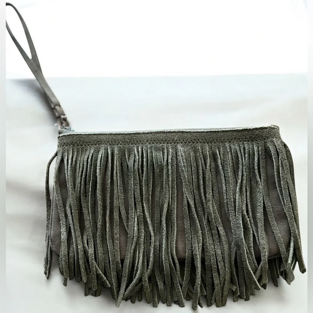 American Eagle Outfitters Fringe Suede Wristlet - Olive Green - Picture 1 of 8